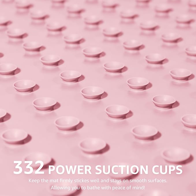 OTHWAY Bathtub Mat Non Slip, Extra Long Rubber Bath Mat for Tub, Machine Washable Shower Anti Slip Mat with 332 Strong Suction Cups (Pink, 36" x 17")