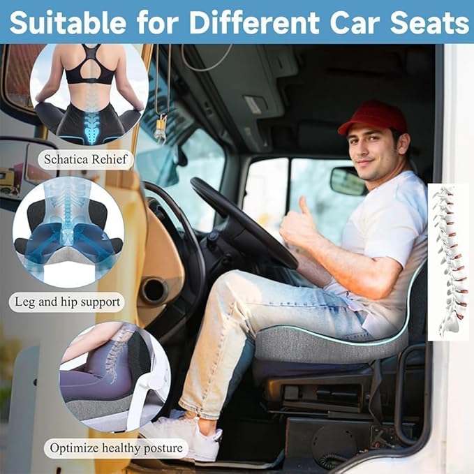 Seat Cushion for Long Sitting Office Worker, Memory Foam Chair Cushion for Car, Truck & Office Seat L-Shaped Ergonomic Design(Black Gray)