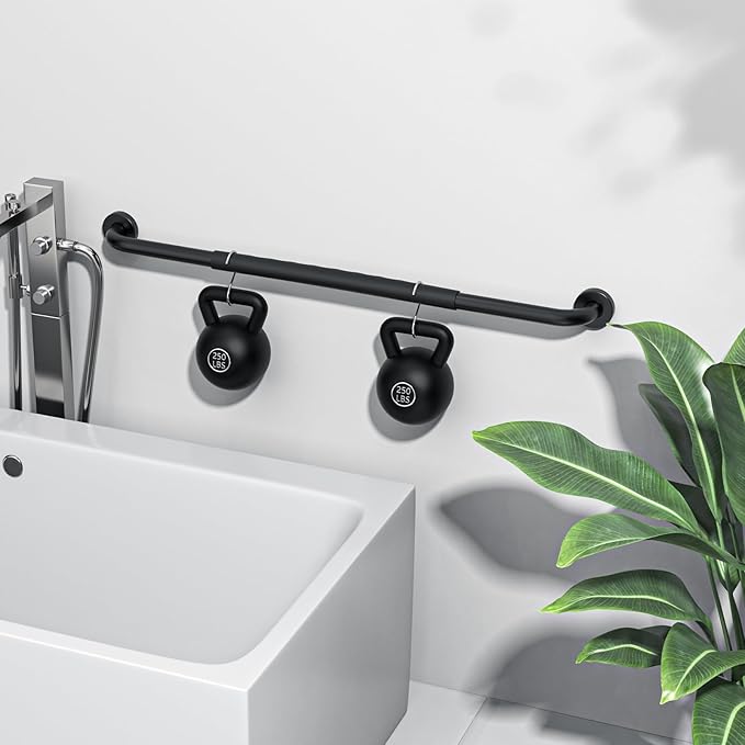 2 Pack 32 Inch Black Shower Grab Bar w/Anti Slip Rubber Grip,ZUEXT Stainless Steel Bath Grab Bar,Bathroom Balance Bar,Wall Mount Safety Handrail Support,Handicap Injury Elderly Senior Assist Handle