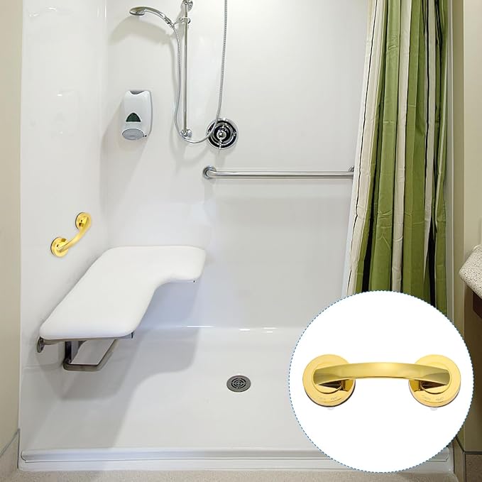 VOSAREA Golden Grab Bars for Shower, Heavy Duty Suction Cup Shower Handle, Reusable Bathroom Safety Grab Bars for Seniors and Elderly
