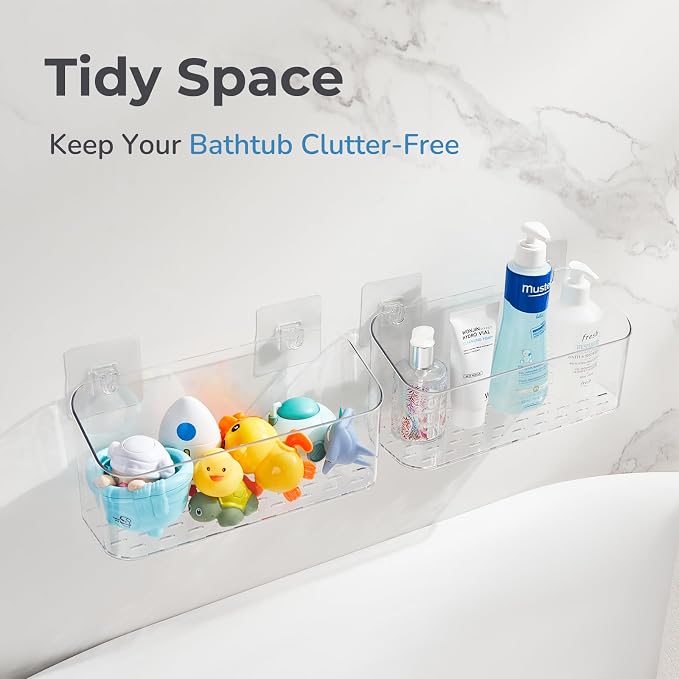 Bath Toy Storage Holder for Bathtub, Clear Bath Toy Organizer Large Capacity Bathtub Toy Storage Shower Caddy for Bathroom (2 Large)