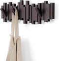 Umbra Sticks Wall-Mounted Coat Rack Rail Hook with 5 Retractable Pegs – Modern, Space-Saving Storage Organizer, Espresso