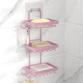Moforoco 3 Tier Pink Soap Dish Holder for Shower Wall, No Drilling, 304 Stainless Steel, Soap Bar with 4 Hooks and Razor Holder for Shower, Shampoo Bar Holder for Girly Bathroom Accessory Decor