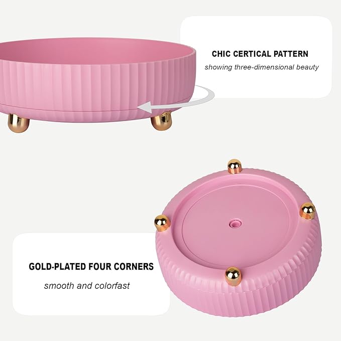 Anyoifax Makeup Perfume Organizer Tray 360 Degree Rotating Lazy Susan Skincare Lotion Organizer Spinning Cosmetics Storage for Dresser, Vanity, Bathroom Countertop, Small Pink