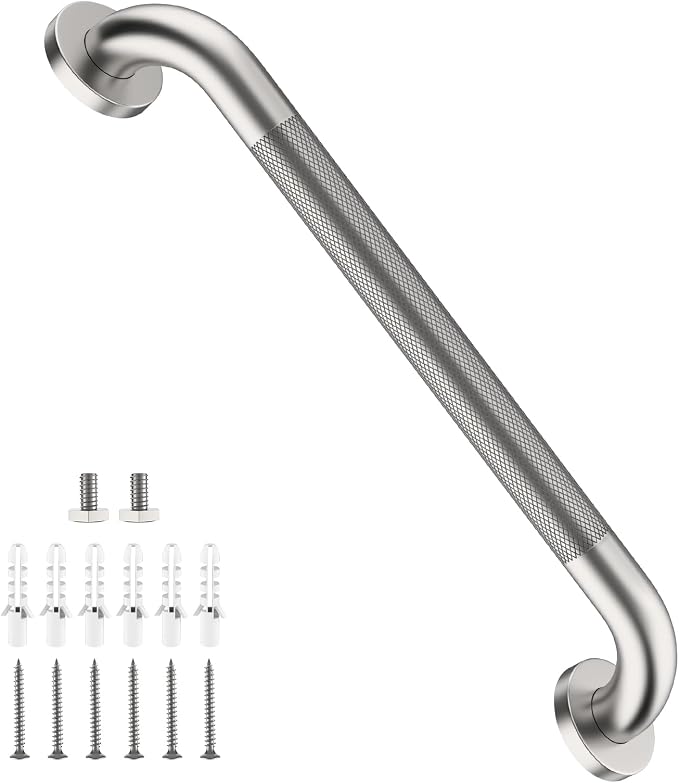 Shower Grab Bar 20 Inch, iHansee Brushed Nickel Bathroom Grab Bar w/Anti-Slip Knurled Grip, Stainless Steel Bath Safety Bars Support Handrail for Senior Elderly, Toilet Bathtub Balance Handle for Wall