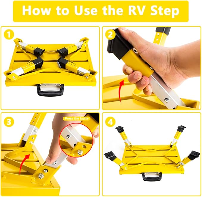 Homeon Wheels RV Steps Portable Foldable RV Steps Anti-Slip Surface with Handles Aluminum Folding Safety Platform Adjustable Height Supports Up to 1000 lbs for Camping Travel Trailer Truck