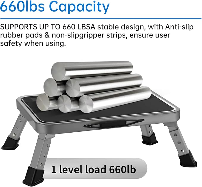 RV Step Stool Foldable 1-Step Ladder Sturdy Metal Stable Step Stool with a Non-Slip Platform Supports up to 500 lb with Non-Slip Rubber Feet, Easy to Carry (3-Level)