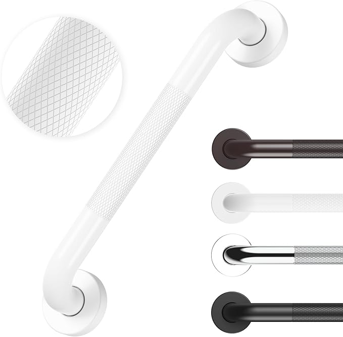 Anti Slip Grab Bars for Shower White, Safety Textured Grip Shower Grab Bars for Seniors, Holds up to 500LBs, Knurled Handicap Grab Bars for Wall with Concealed Screws, 12 Inch