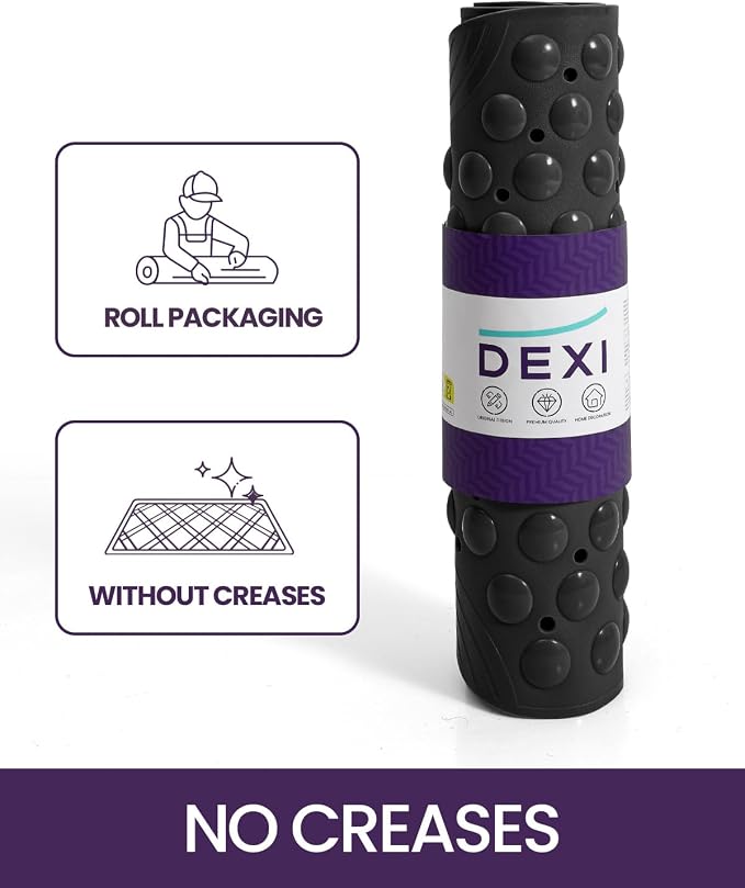 DEXI Bathtub Mat Non Slip 16x35, Shower Floor Mats for Bathroom Bath Tub, Washable Oval Bathmat with Suction Cups and Drain Holes, Black