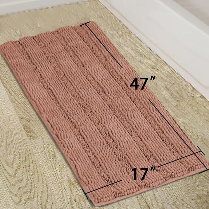 Turquoize Bath Mat, 47 x 17, Muted Clay, Plush Chenille, Non-Slip, Machine Washable