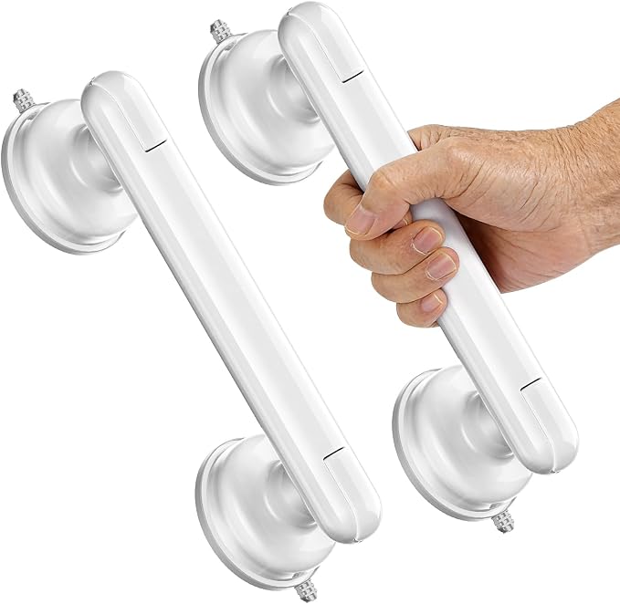 Upgraded 2-Pack Grab Bars for Shower Bathroom Wall, Heavy-Duty Suction Grab Bars Shower Handle Safety for Elderly Seniors Handicap, No Drilling Tool-Free, Easy Removal and Reusable (White)