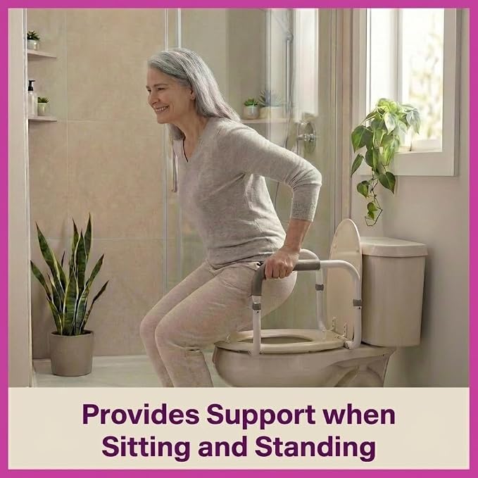 NOVA Toilet Safety Hand Rails – Adjustable Padded Armrests, Removable Aluminum Toilet Support Handles for Seniors & Mobility Assistance, Fits Standard & Elongated Toilets, 300 lb Capacity