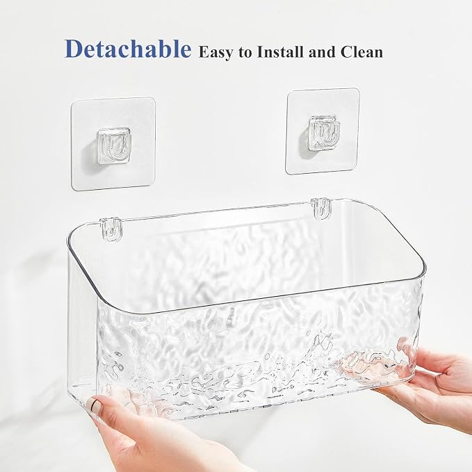 Bath Toy Storage Organizer, Bathtub Toy Storage Holder, Large Capacity Wall Mounted Shower Caddy Shower Organizer, No Drill Shelves Basket, Wave, 2 Pack