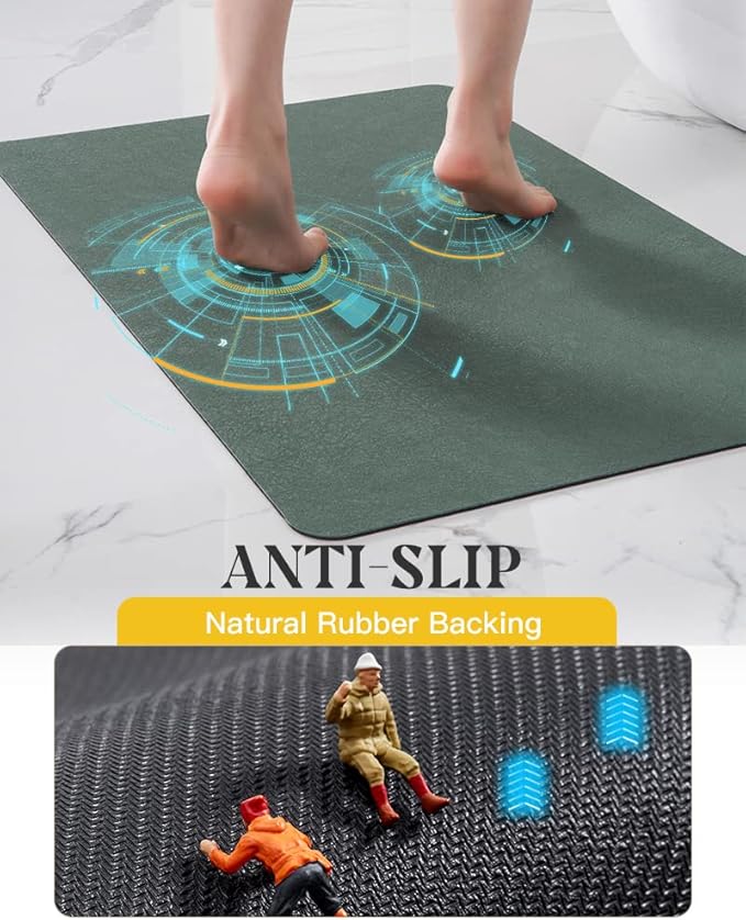 MontVoo -Bath Mat Rug-Rubber Backing Non Slip Quick Dry Absorbent Thin Bathroom Rugs Fit Under Door-Faux Suede Surface Bathroom Floor Mats-Shower Rug for in Front of Bathtub Shower Green 17"x59"