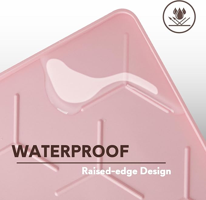 Garoopion Silicone Cat Litter Trapping Mat, Large Waterproof 34" X 22" Cat Litter Box Mat, Easy to Clean, Pink
