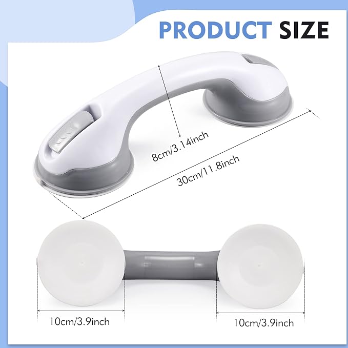 Grab Bars for Bathtubs and Showers, 12 Inch Shower Handle Strong Suction Cup Grab Bar for Shower Chair Stool, Bathroom Safety Bar for Seniors, Elderly, Handicap (2 Pack)
