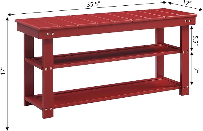 Convenience Concepts Oxford Utility Mudroom Bench, Cranberry Red