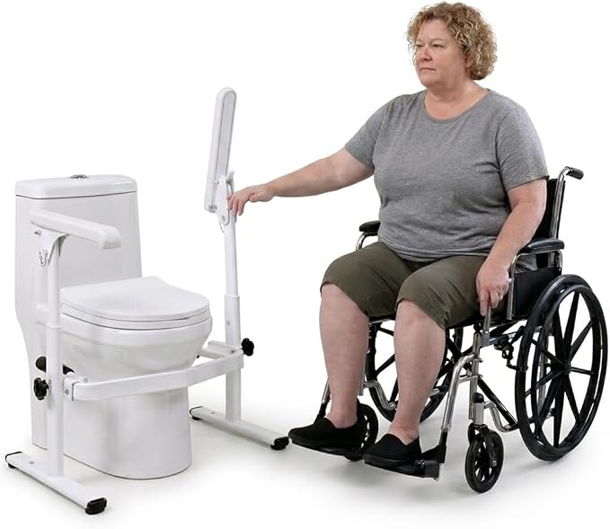 Toilet Safety Frames & Rails for Seniors - Flip-up arms for Wheelchair Access - 400 lbs Heavy Duty Medical Stand Assist Frame, Adjustable Height and Width, Handicap Grab Bars