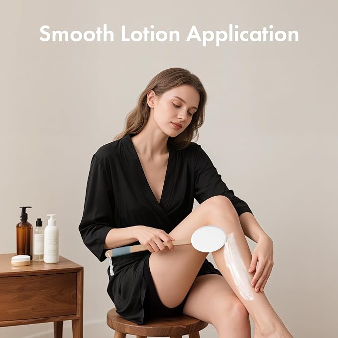 AmazerBath Lotion Applicator for Back, Feet, 4 Replacement Pads with 17" Curved Handle, Back Sunscreen Applicator for Kids, Elderly, Women, Apply Skin Cream Medicine Moisturizer Tanner, White