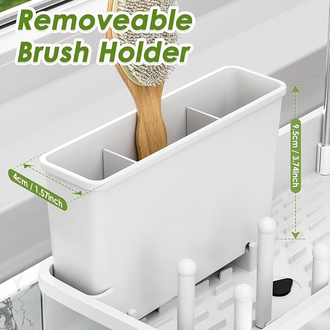 Sink Caddy Organizer, Kitchen Sponge Holder for Sink with Quick Drain Tray & Detachable Towel Rack, Sturdy Rustproof Kitchen Countertop Organizer for Sponge Soap Dispenser (White)