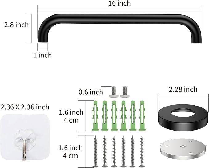 ZUEXT 16 Inch Oil Rubbed Black Stainless Steel Shower Grab Bar, Bathroom Safety Hand Rail, 500 Lbs Pull Force, Concealed Mount, Modern Sleek Style