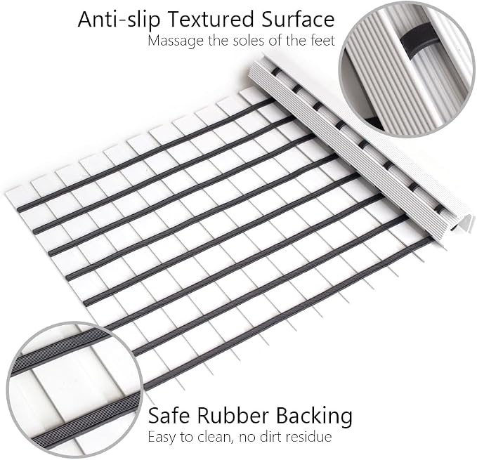 Bath Mat Non Slip Shower Mat Bathtub with Drain Holes and Heavy Duty Rubber No Suction Cups Sturdy Shower Stall Tub Mat for Bathroom, Shower Floor, Pool, SPA, (White, 17"x26")