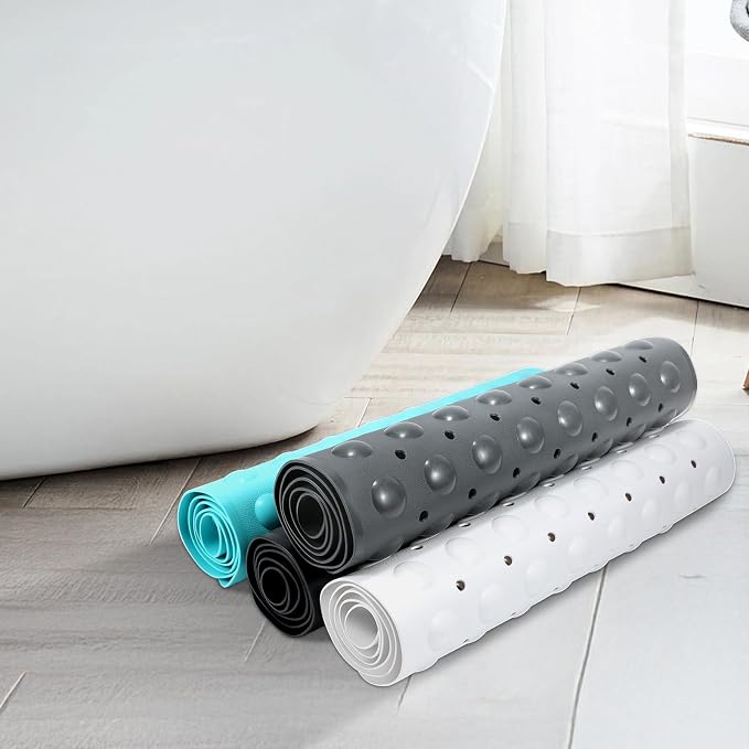 WarmSnow Long Bathtub Mat Non Slip 39.5 x 16 Inch, Inside Shower Mats with Suction Cups & Drain Holes, Soft TPE Bath Mat for Tub, Quick-Drain Bathroom Floor Mats, White