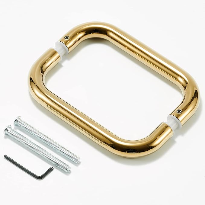 Ranbo Polished Gold 6" （CTC） Tubular Back-to-Back Shower Door Handle，3/4" Diameter Pull Handles with Metal Washers, for 1/4"- 1/2" Thick Glass and 1-3/8" - 2-1/6" Thick Wooden or Metal Doors