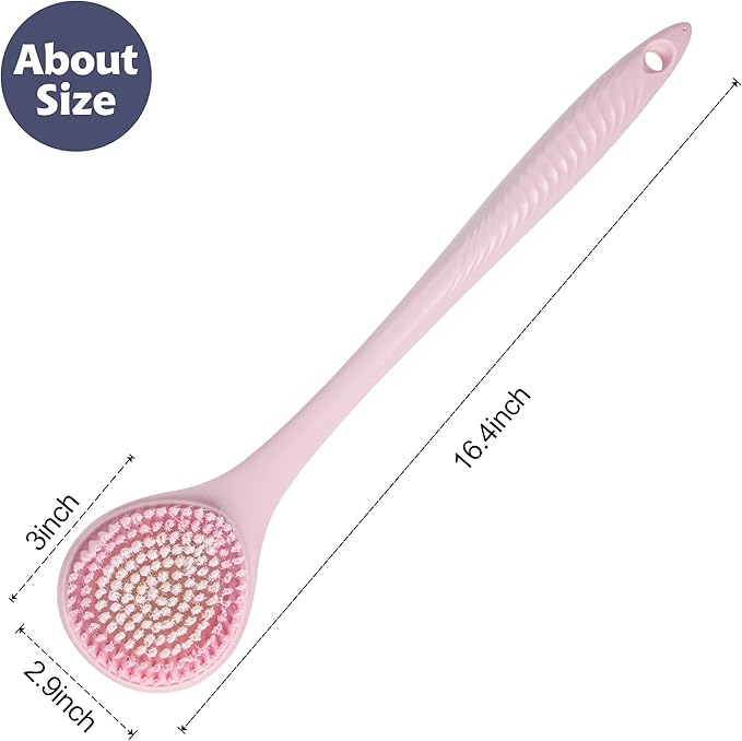 BEDELITE Back Scrubber for Shower, Soft Bath Brush Long Handle for Men & Women(16.4 Inches), Anti Slip Body Scrubber Exfoliator for Cleaning(Pink)
