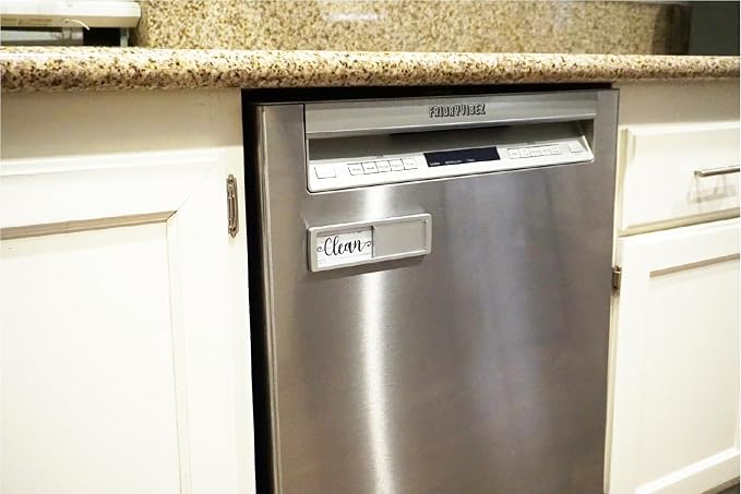 Dishwasher Magnet Clean Dirty Sign - Magnetic Signs That Say Clean/Dirty - Optional Sticker Adhesive for Non-Metal Stainless Steel Dish Washers - Light Gray Farmhouse