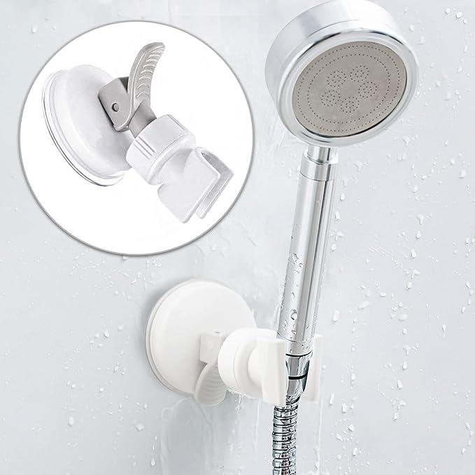 Adjustable Shower Head Holder, Bathroom Suction Cup Bracket for Handheld Shower, Removable Wall Mount (White-1)
