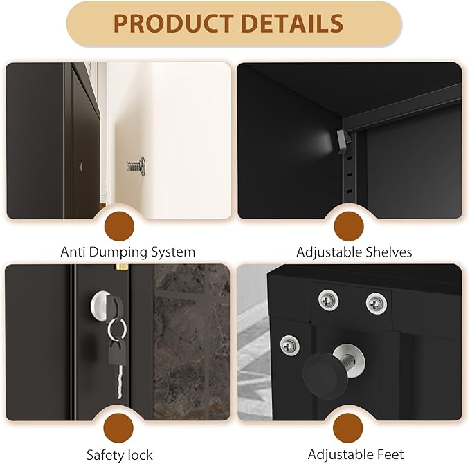 Tall Metal Narrow Bathroom Storage Locker Cabinet 67" H, Tall Black Pantry Cabinets with 5 Adjustable Shelves and Lockable Doors for Kitchen, Home Office, Living Room, Dining Room