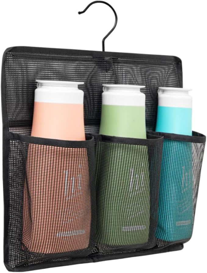ALYER Mesh Shower Organizer,Shower Caddy with Rotating Detachable Metal Hanger, Quick Dry Bathroom Storage for Toiletry Accessories, Portable Shower Bag for RV,Dorm,Gym and Travel (Black)
