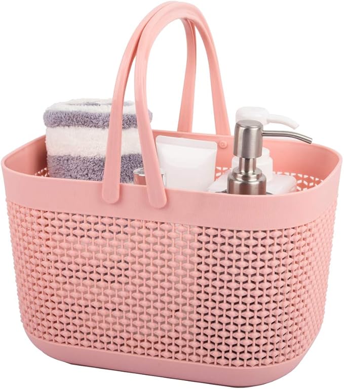UUJOLY Plastic Organizer Storage Baskets with Handles, Shower Caddy Bins Organizer for Bathroom and kitchen (Pink)