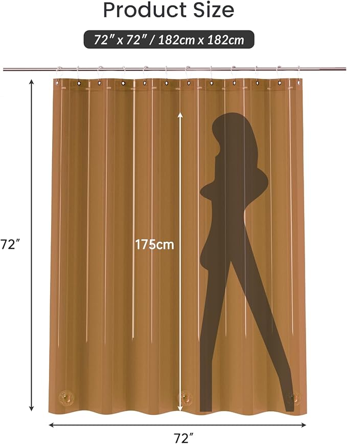 AmazerBath Premium EVA Shower Curtain Amber, Luxury Shower Curtain Clear Brown Jelly-Like Soft, Waterproof Clear Brown Shower Liner with 3 Weighted Stones and 12 Grommets, Recyclable Packaging