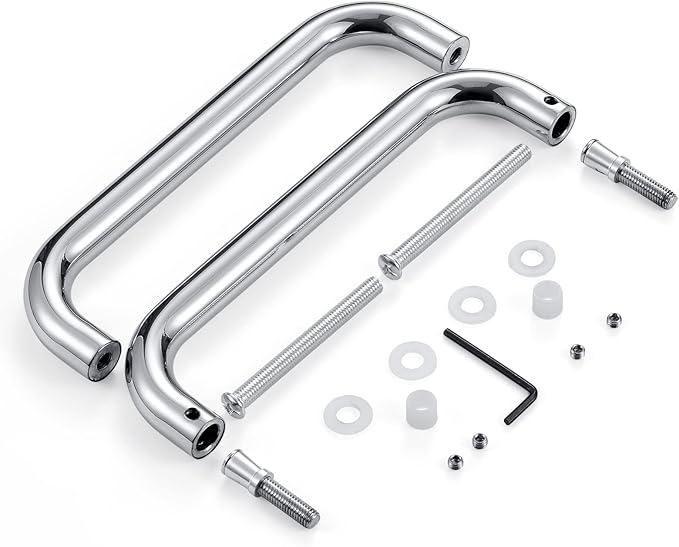 Ranbo Polished Chrome 6" （CTC） Tubular Back-to-Back Shower Door Handle，3/4" Diameter Pull Handles with Metal Washers, for 1/4"- 1/2" Thick Glass and 1-3/8" - 2-1/6" Thick Wooden or Metal Doors