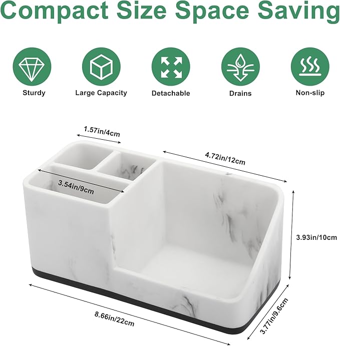PARKMANI Marble Bathroom Counter Organizer, Kids Electric Toothbrush and Toothpaste Holders for Bathroom Organizers and Storage (Marble)