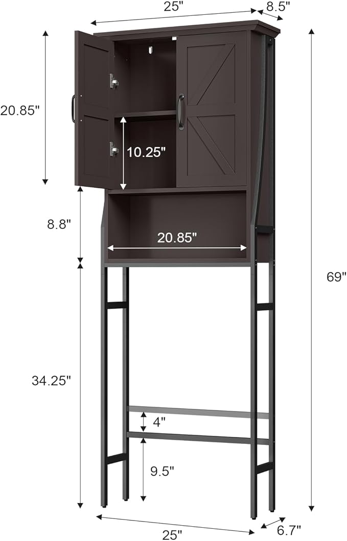 Over The Toilet Rack for Bathroom, Over The Toilet Storage Cabinet, Over Toilet Bathroom Organizer with Double Barn Doors Space Saver Rack Above Toilet Storage Cabinet (Espresso)
