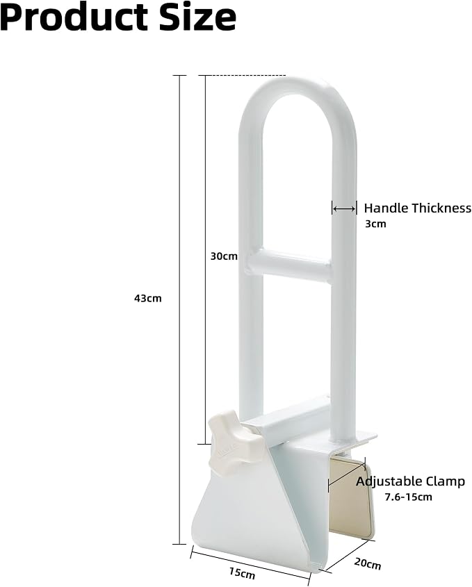 Bathtub Handle and Grab Bar, Bathtub Safety Rail with Non-Slip Grip for Seniors, Elderly, Fits 3.1 to 6.7 Inch Tub Walls, Supports 300 lbs