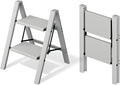 Mayi Plus 2 Step Ladder,Aluminum Folding Step Stool for Adults,Step Ladder with Wide Anti-Slip Pedal,330 lbs Capacity for Home,Office,Kitchen,Library(Grey)