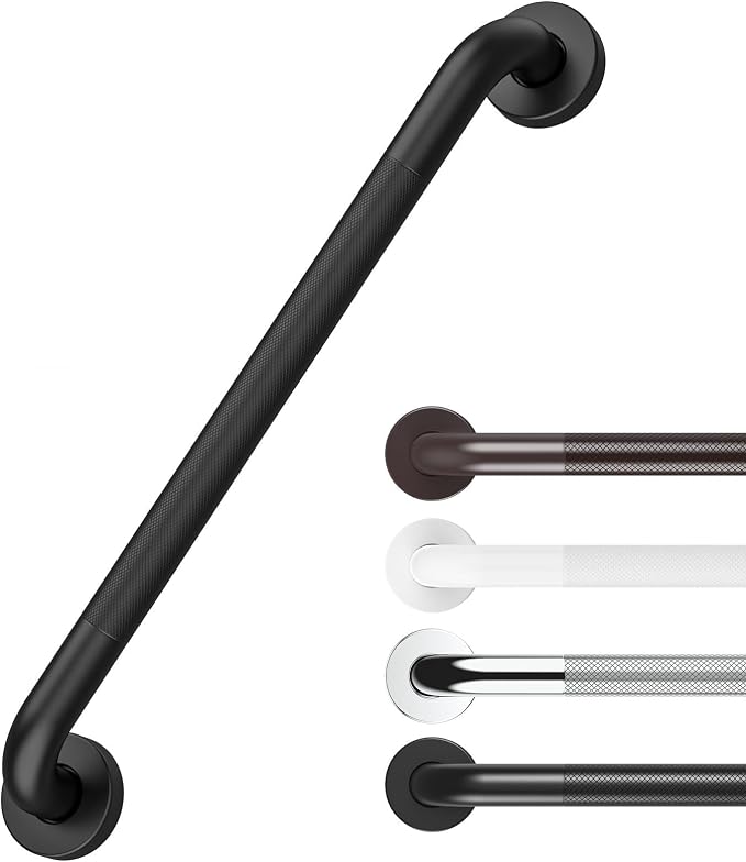 Anti Slip Grab Bars for Shower Black, Safety Textured Grip Shower Grab Bars for Seniors, Holds up to 500LBs, Knurled Handicap Grab Bars for Wall with Concealed Screws, 16 Inch