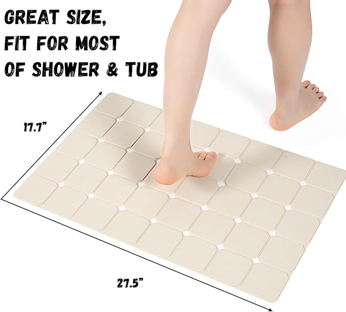 Bath Mat for Textured Tub: Silicone Bathtub Mat Foldable Shower Mat Non Slip Tub Mat No Suction Cups 28 X 17.7Inch - Beige