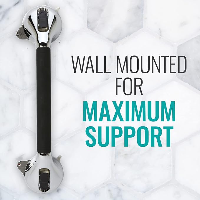 DMI Suction Grab Bars for Bathroom, Bathtub and Shower - Chrome 16 Inch (Pack of 2)