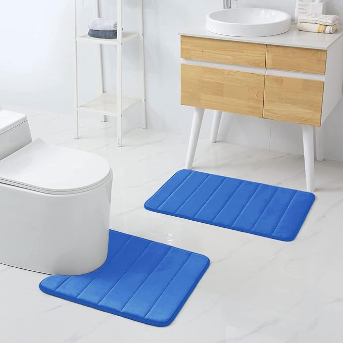 Buganda Memory Foam U-Shaped Contour Toilet Rugs, Non Slip Absorbent, Thick Soft Washable Bathroom Mat, Floor Carpet Bath Rugs Mat for Toilet Base (20" x 20", Royal Blue)