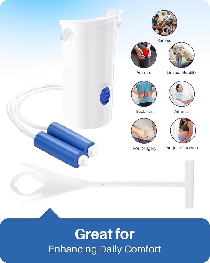 Jellas 4.6 Inch Wide Sock Aid Kit - Long Rope Assist Device for Seniors, Limited Mobility, Post-Surgery | No Bend Sock Helper & Remover | Easy On/Off Socks Tool (White)