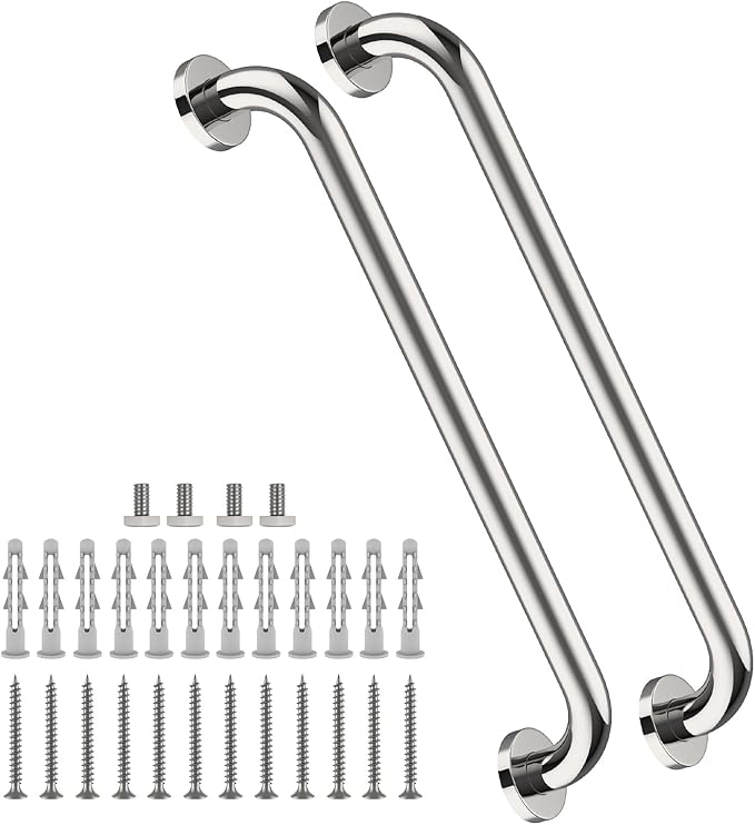 2 Pack 24 Inch Chrome Shower Grab Bar - 1.5" Diameter, ZUEXT Stainless Steel Bathroom Grab Bar Handle, Bathroom Balance Bar, Safety Hand Rail Support, Handicap Injury Elderly Senior Assist Bath Handle