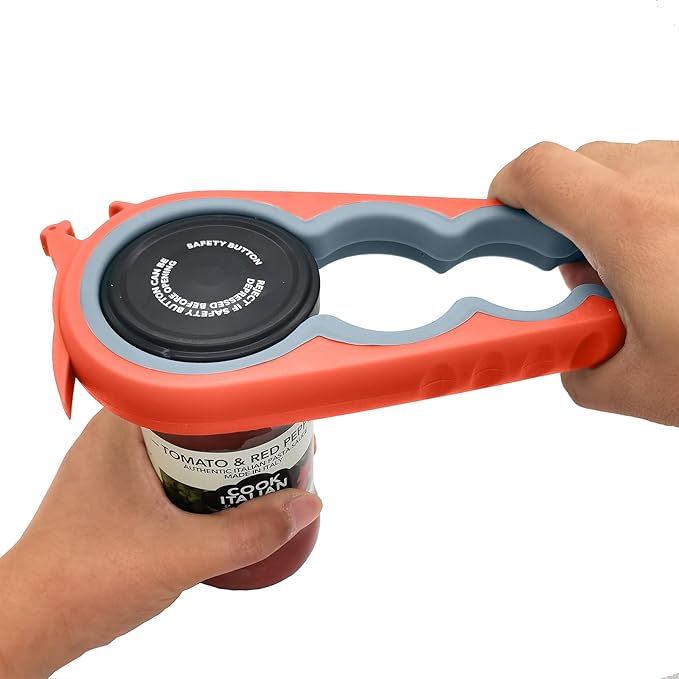 Otstar Jar Opener Bottle Opener and Can Opener for Weak hands, Seniors with Arthritis and Anyone with Low Strength, Mutil Jar Opener Get Lids Off Easily (Orange)