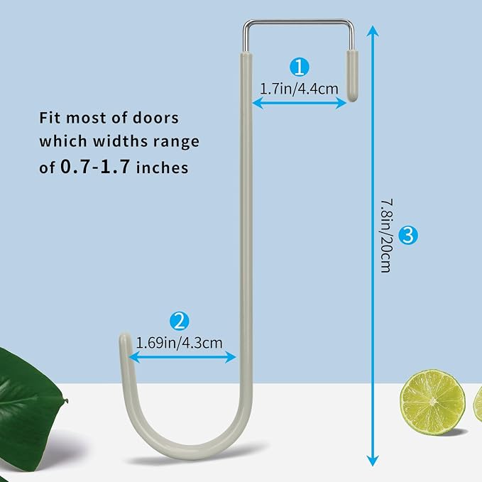 FYY Over the Door Hooks, 4 Pack Upgraded Long Door Hangers Hooks with Rubber Prevent Scratches Heavy Duty Organizer Hooks for Hanging Clothes, Towels, Hats, Coats, Bags Grey