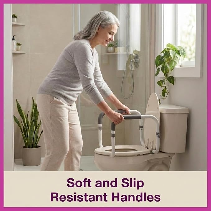 NOVA Toilet Safety Hand Rails – Adjustable Padded Armrests, Removable Aluminum Toilet Support Handles for Seniors & Mobility Assistance, Fits Standard & Elongated Toilets, 300 lb Capacity