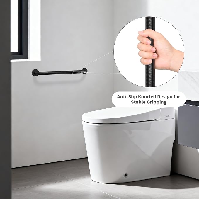 Matte Black Grab Bar 24 Inch, iHansee Anti-Slip Bathroom Grab Bar w/Knurled Texture Grip, Stainless Steel Safety Handrail for Toilet Bathtub, Wall-Mount Shower Handle Handicap Bars for Senior Elderly